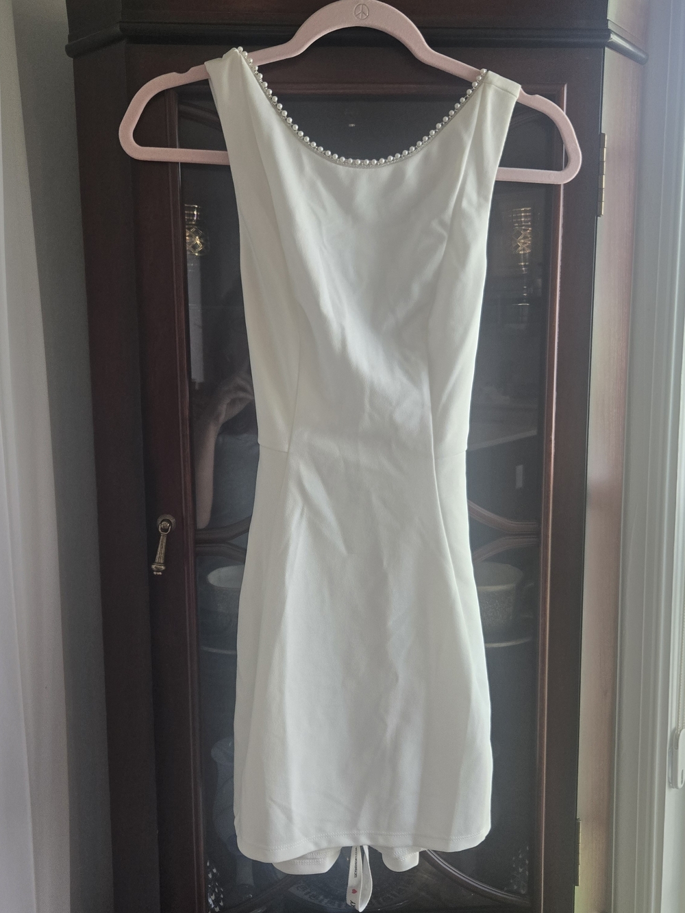 NWT Lucy In The Sky Pearl-Trim White Sleeveless Sheath Dress
